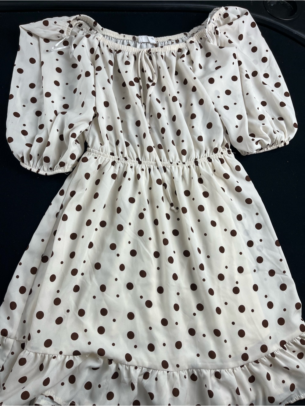 Sienna Sky Cream Polka Dot Dress with Brown Polka Dots